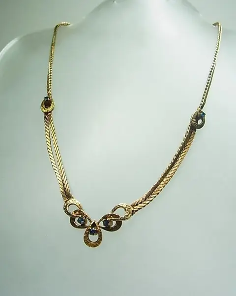 835 Verguld, Zilver - Halsketting - 0.75 ct Saffier