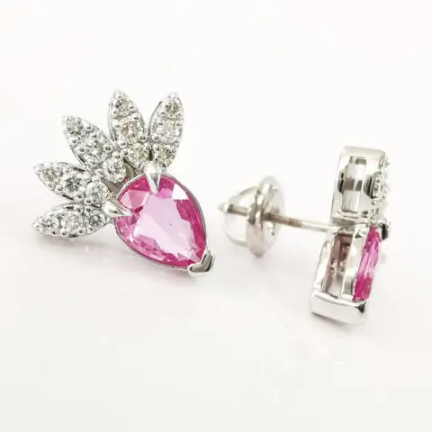 2.00 ct pink sapphire & 0.30 ct diamonds designer earrings - 14 karaat Witgoud - Oorbellen Saffier - Diamanten