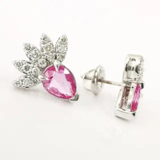 2.00 ct pink sapphire & 0.30 ct diamonds designer earrings - 14 karaat Witgoud - Oorbellen Saffier - Diamanten