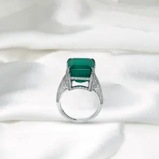 No Reserve Price-18K 13.35 Ct Natural Intense Bluish Green Minor oiled Emerald & 1.82 Ct Diamonds - 18 karaat Witgoud - Ring - 13.35 ct Smaragd - Diamanten, IGI-gecertificeerd