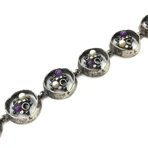 Perli - 18.5cm - 800 Zilver - Armband Amethist - parel