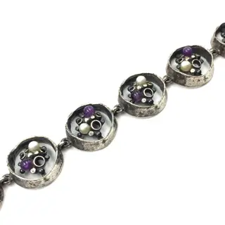 Perli - 18.5cm - 800 Zilver - Armband Amethist - parel