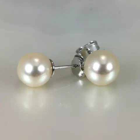 white champagne pink shades - 18 karaat Akoya parels, Witgoud - Oorbellen Akoya parel