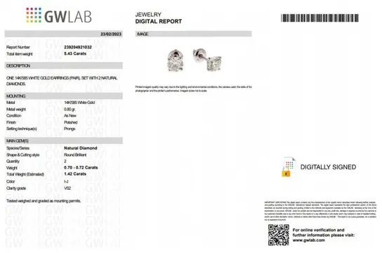 1.42 Ct VS2 Round Diamond Earrings - 14 karaat Witgoud - Oorbellen Diamant - Geen reserve