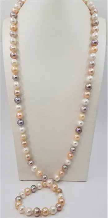 No Reserve - 10x11mm Multi Edison Pearls - 925 Zilver - Halsketting