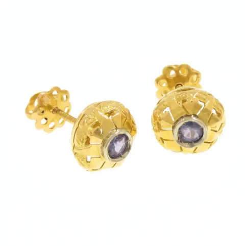 18 karaat Geel goud, Witgoud - Oorbellen - 0.40 ct Saffier