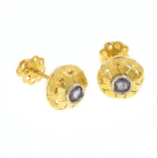 18 karaat Geel goud, Witgoud - Oorbellen - 0.40 ct Saffier
