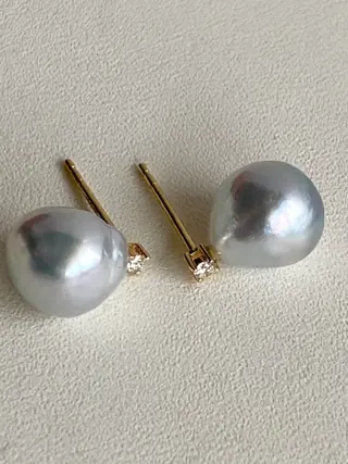18 karaat Akoya parels - Oorbel - Diamanten