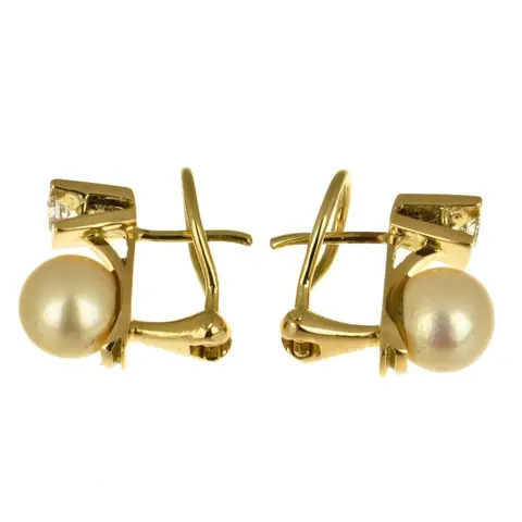 18 karaat Goud - Oorbellen - 0.12 ct Akoya parel - Diamanten