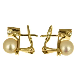 18 karaat Goud - Oorbellen - 0.12 ct Akoya parel - Diamanten