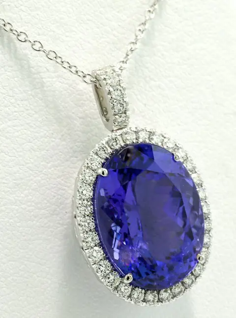 Tansanit Diamant Anhänger/Collier 14,77 Carat GIA Zertifikat - 18 karaat Witgoud - Collier met hanger - 14.09 ct Tanzaniet