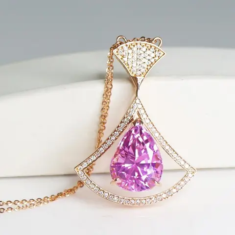 No Reserve Price-13.82 Ct Kunzite & 0.60 Ct Diamonds - 14 karaat Rosé goud - Collier met hanger, Hanger Kunziet - Diamanten