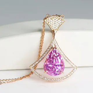 No Reserve Price-13.82 Ct Kunzite & 0.60 Ct Diamonds - 14 karaat Rosé goud - Collier met hanger, Hanger Kunziet - Diamanten