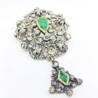 Argento 925, Oro 12 ct e Oro Zecchino 24 ct Geel goud, Zilver - Broche - 2.05 ct Smaragd