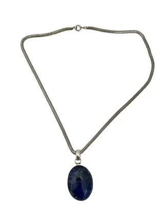 925 Zilver - Collier met hanger, Ring Lapis lazuli