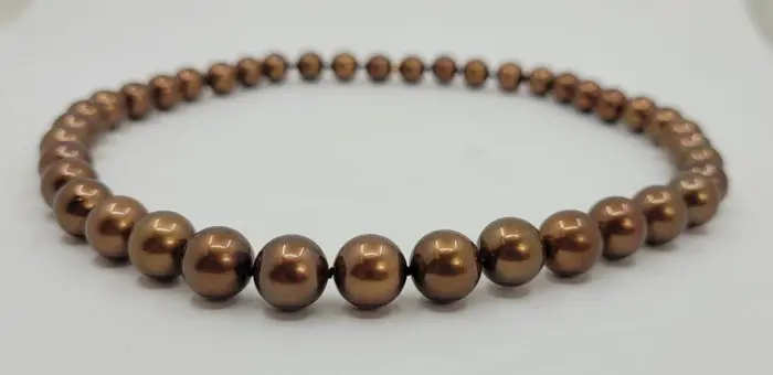 9.2x11mm Chocolate Tahitian Pearls - 14 karaat Geel goud - Halsketting