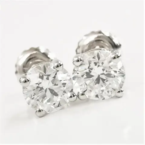 1.00 ct vs diamond stud earrings - 14 karaat Witgoud - Oorbellen Diamant - AIG gecertificeerd zonder reserve