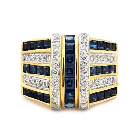 18 karaat Goud - Ring - 4.85 ct Saffier - Diamanten