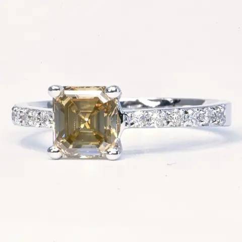 1.45 ct Natural Fancy Grayish Yellow VS2 - 14 karaat Witgoud - Ring - 1.23 ct Diamant - Diamanten, Geen minimumprijs