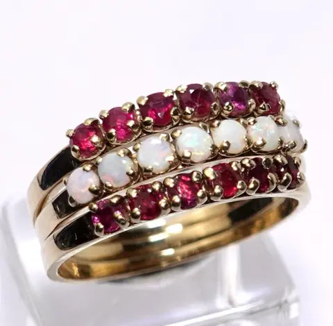 3 in 1 Ring Set - 14 karaat Geel goud - Ring, Set - 0.42 ct Robijn - Opalen