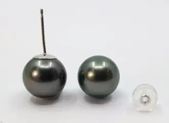 No Reserve Price - 9x10mm Peacock Tahitian Pearls - 14 karaat Witgoud - Oorbellen