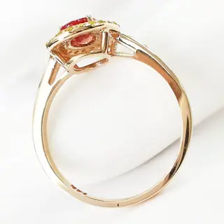 1.08 ct orange sapphire & 0.44 ct fancy vivid yellow diamonds designer double halo ring - 14 karaat Rosé goud - Ring Saffier - Diamanten