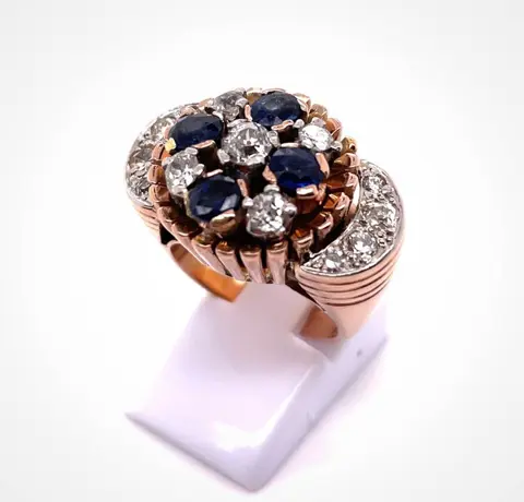 18 karaat Goud, Rosé goud, Tweekleurig, Witgoud - Ring - 0.48 ct Saffier - Diamant, Diamanten