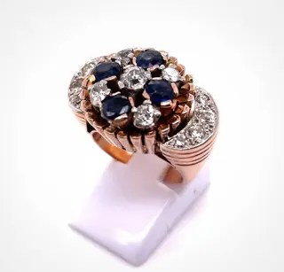 18 karaat Goud, Rosé goud, Tweekleurig, Witgoud - Ring - 0.48 ct Saffier - Diamant, Diamanten