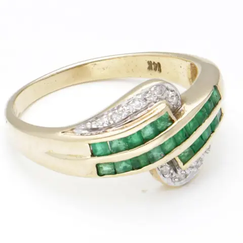 No reserve - 14 karaat Goud - Ring - 0.20 ct Smaragd - Diamant 0.04 ct.