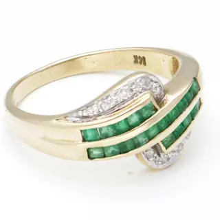 No reserve - 14 karaat Goud - Ring - 0.20 ct Smaragd - Diamant 0.04 ct.
