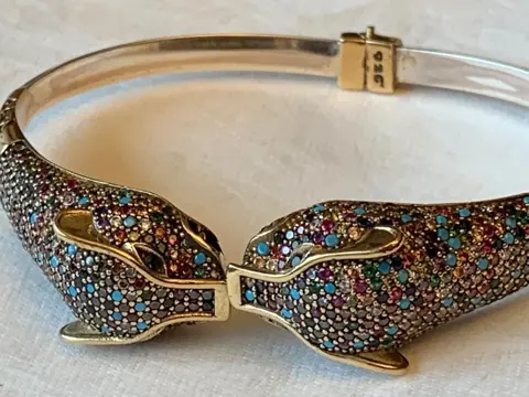 Panterkoppen Robijn / Smaragd / Saffier/ Turkoois- 925 Zilver - Armband - Robijnen