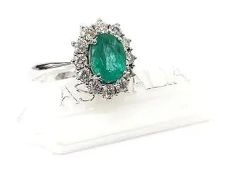 Astralia - 18 karaat Witgoud - Ring - 0.60 ct Diamant - Smaragden