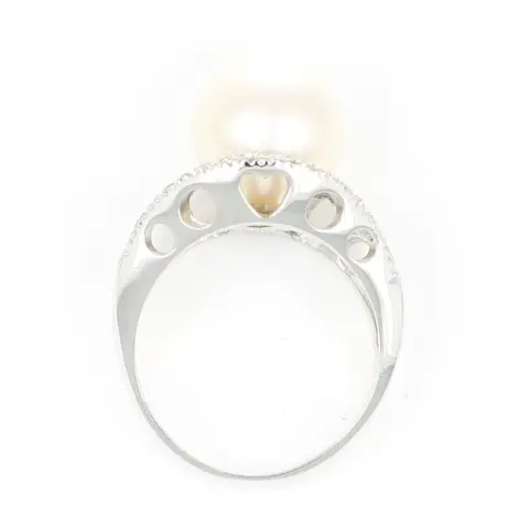 '' No Reserve Price '' - 18 karaat Akoya parel, Witgoud - Ring - 0.51 ct Diamant