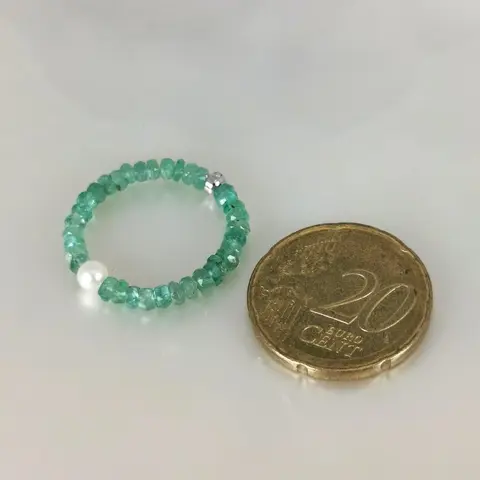 Akoya RD Ø 3,5x4 mm - Emeralds faceted Akoya parel, Staal - Ring Smaragd - Geen minimumprijs