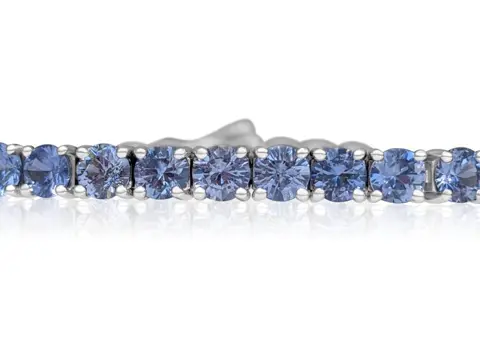 10.89 Carat Natural Sapphire Tennis Riviera - 14 karaat Witgoud - Armband - GEEN RESERVE