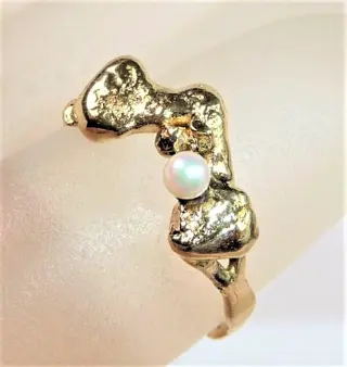 Handcrafted Unikat - 14 karaat Geel goud - Ring Natuurlijke parel