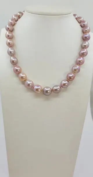 No reserve price - 11x14mm Pink Edison - 925 Zilver, Zoetwater parels - Halsketting