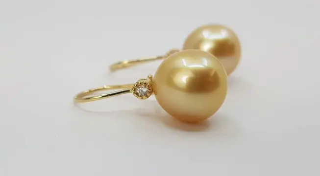 11mm Golden South Sea Pearls - 14 karaat Geel goud - Oorbellen - 0.04 ct