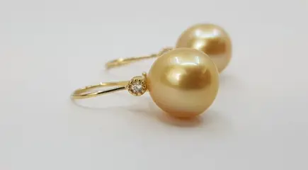 11mm Golden South Sea Pearls - 14 karaat Geel goud - Oorbellen - 0.04 ct