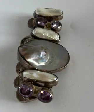 935 Zilver, Zoetwater parel - Armband Zoetwater parel - Amethisten