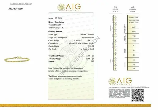 No reserve price - 3.53 tcw - 14 karaat Geel goud - Armband Diamant