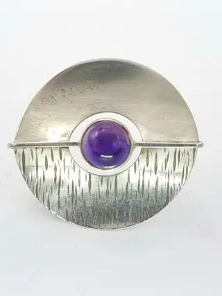 Modernistische - Theodor Klotz-Zilver & Amethist - 835 Zilver - Broche