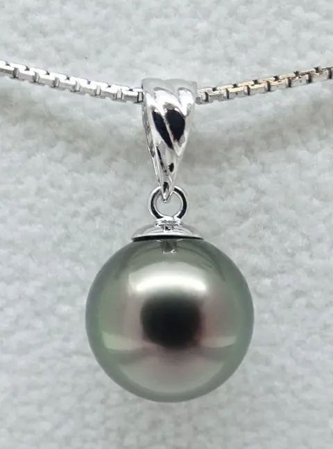 No Reserve Price - Tahitian Pearl, Rikitea Pearl, Pink Peacock, Round, 9.5 mm - 18 karaat Witgoud - Hanger