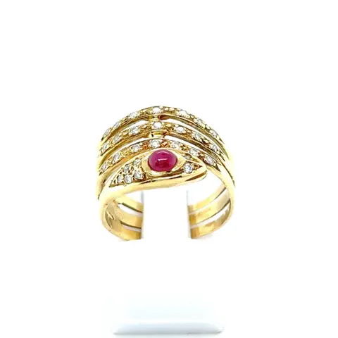 18 karaat Geel goud, Goud - Ring - 0.30 ct Robijn - Diamanten