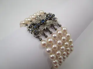 19cm - 5 Reihen Perlenarmband Ø 6.3mm - 18 karaat Akoya parels, Witgoud - Armband Saffier - getest