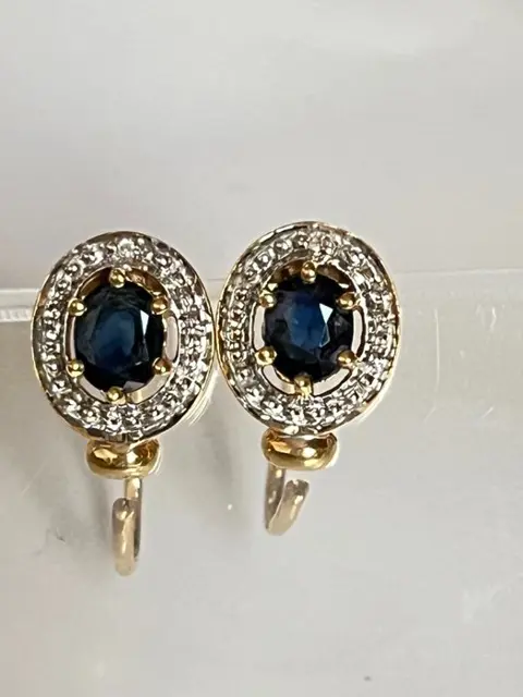 vintage - 14 karaat Geel goud - Oorbel - 1.40 ct Saffier - Diamanten