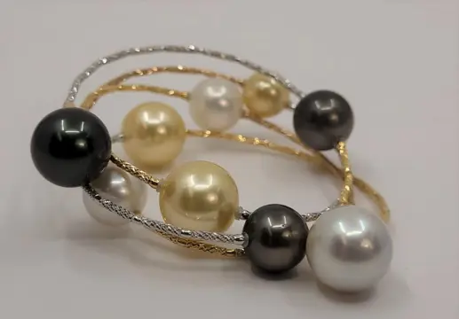 10x12mm Tahitian and South Sea Pearls - 18 karaat Driekleurig - Armband