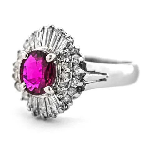 1.30 tcw Ruby Ring Platina - Ring - 0.80 ct Robijn - Diamanten van 0,50 ct - geen minimumprijs