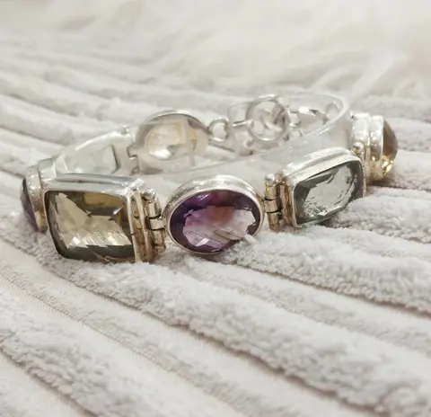 Zilver - Armband - No reserve - Handgemaakt - Citrien, amethist, aquamarijn, rookkwarts