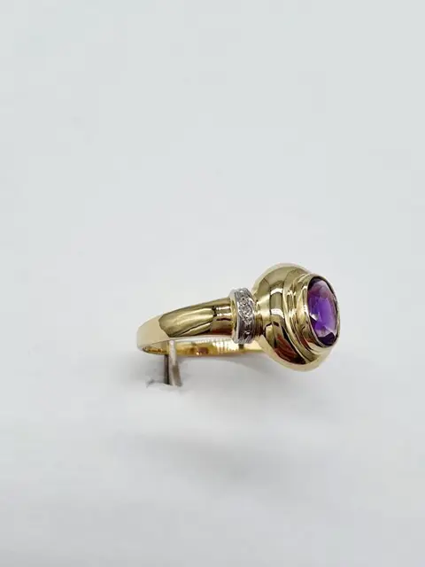 8 karaat Geel goud, Witgoud - Ring Amethist - Diamanten